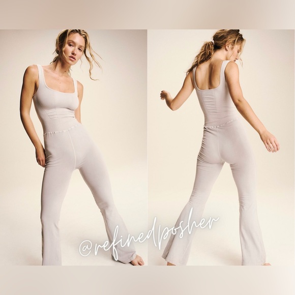 Free People Pants - Free People Movement Good Karma Flared Onesie Iced Grey size XS/S NEW